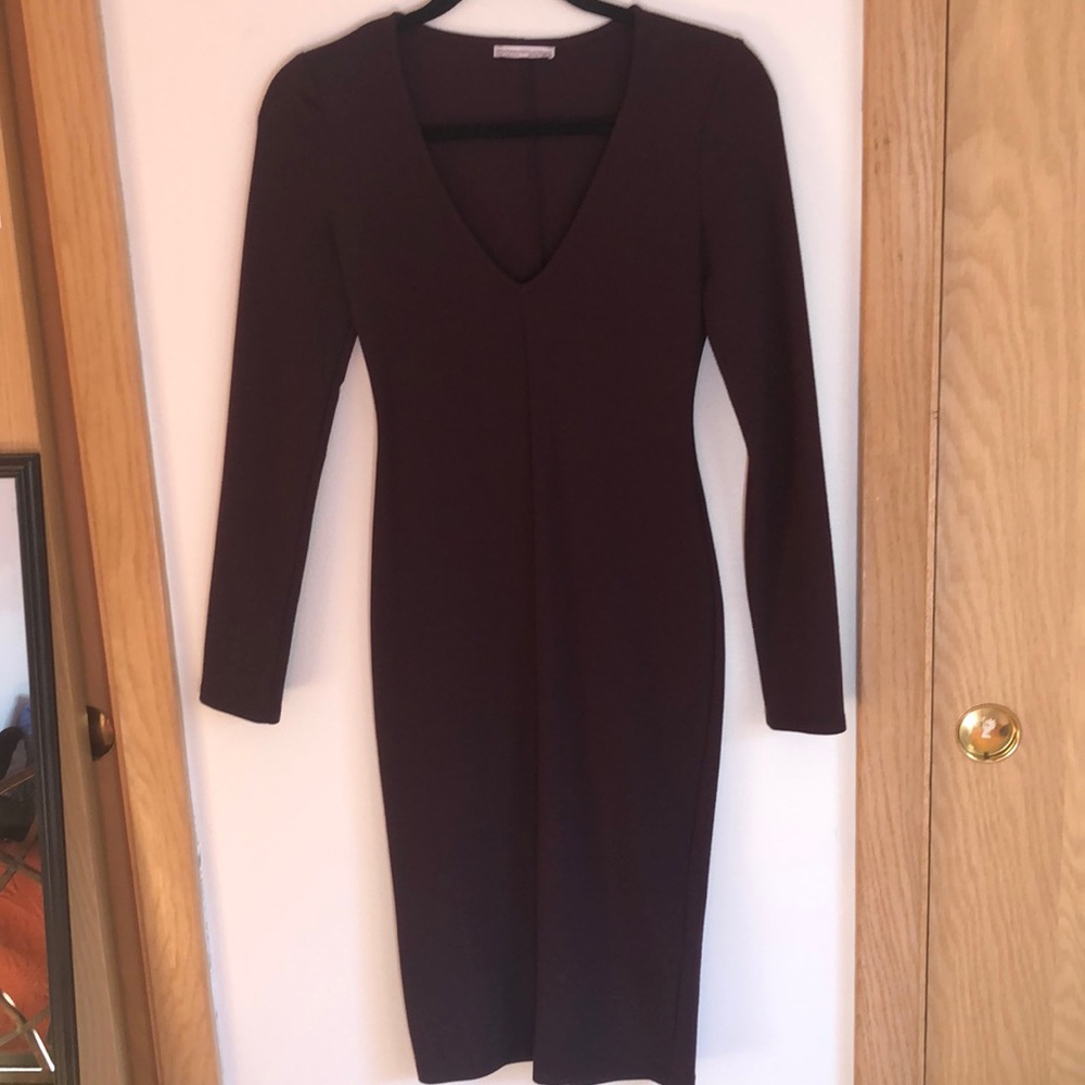 Maroon Bodycon Long Sleeve Dress